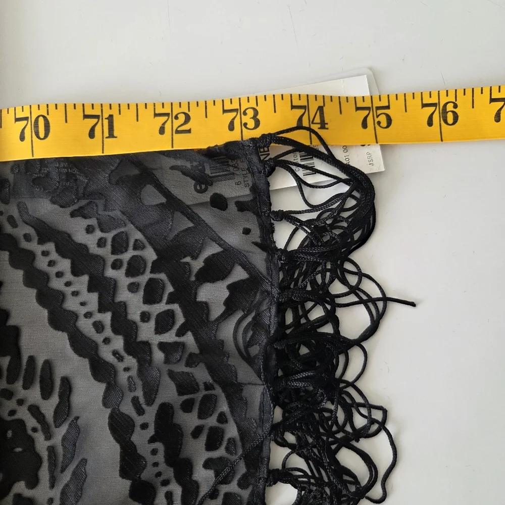 NWT Style & Co Burnout Chiffon Sheer Paisley Floral Fringed Black Scarf 20×73 In